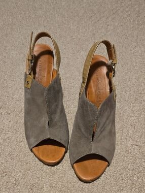 Gray Suede Peep-Toe Slingback Sandals